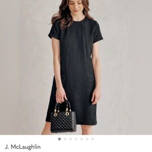 NWOT J. McLaughlin Black Tweed Short-Sleeve Pocket Shift Dress - Size Small